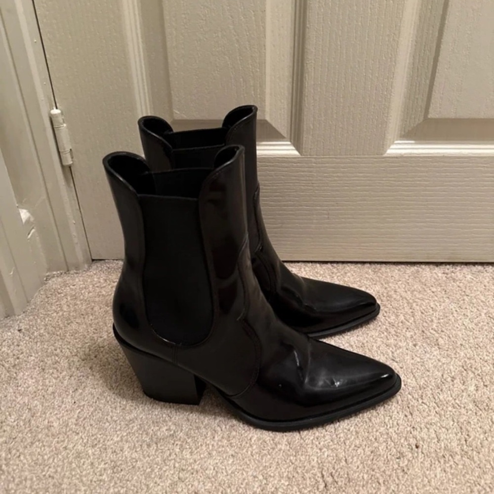 Zara Shiny Black Heeled Boots